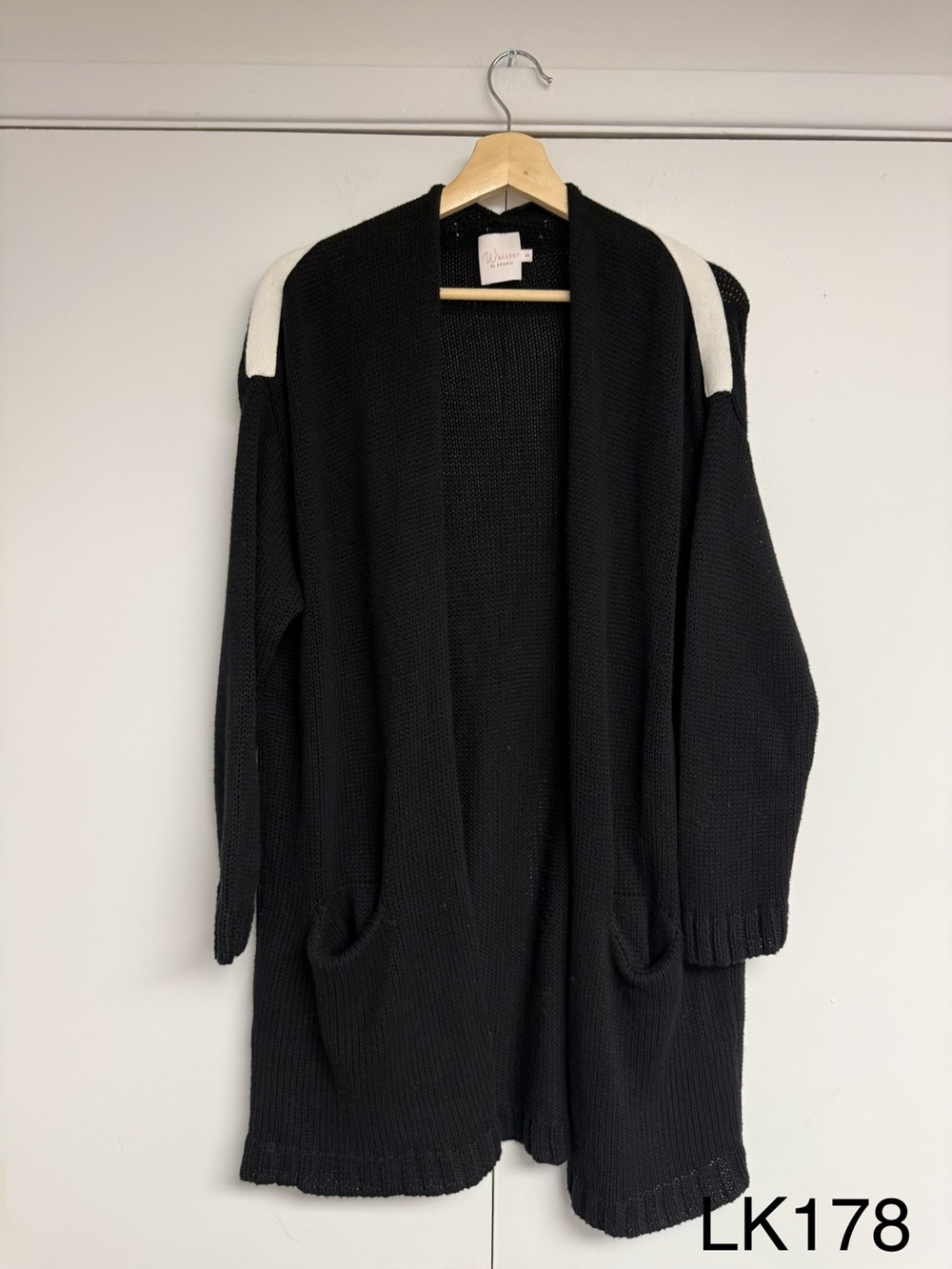 Whisper by Brodie Black White Long Open Front Cardigan Duster S